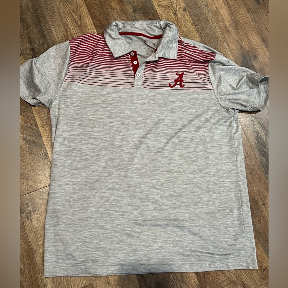 Colosseum Gray and Red Striped Polo Shirt